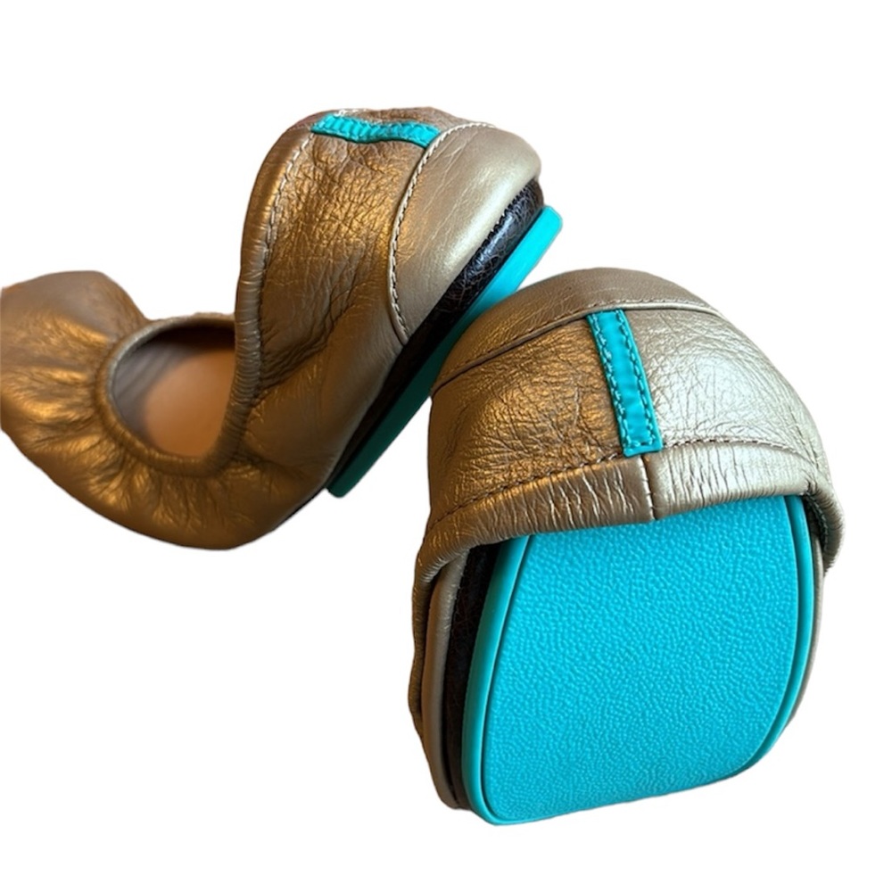 TIEKS by Gavrieli Gold Leather Slip On Ballet Flats Shoes